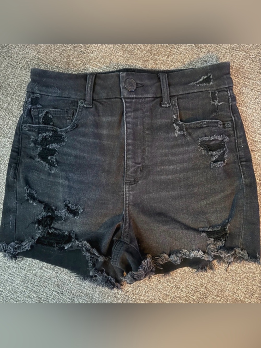 American Eagle Outfitters Black Distressed High-Rise Denim Shorts